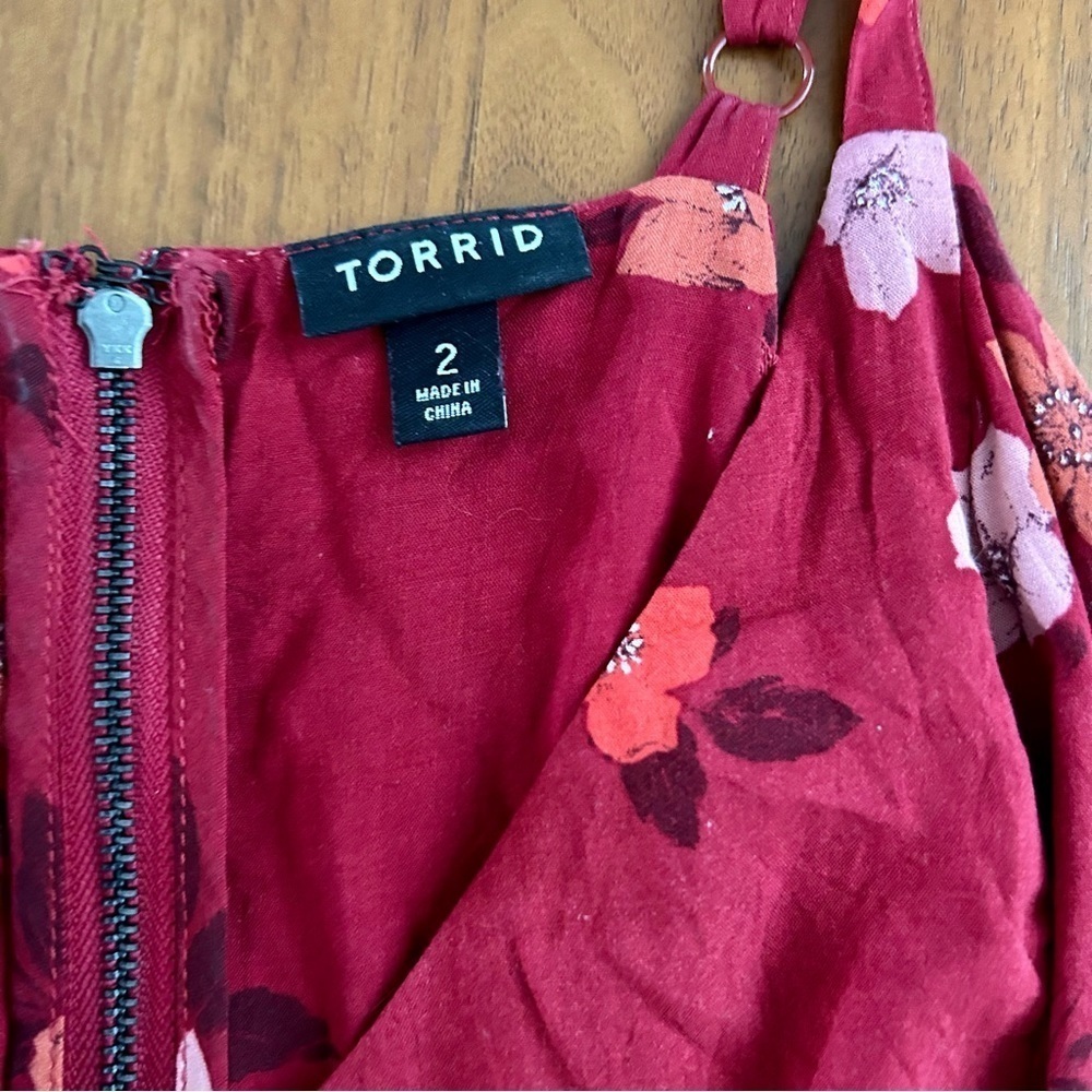 Torrid Red Floral Babydoll Top - Sleeveless V-Neck - Picture 2 of 5